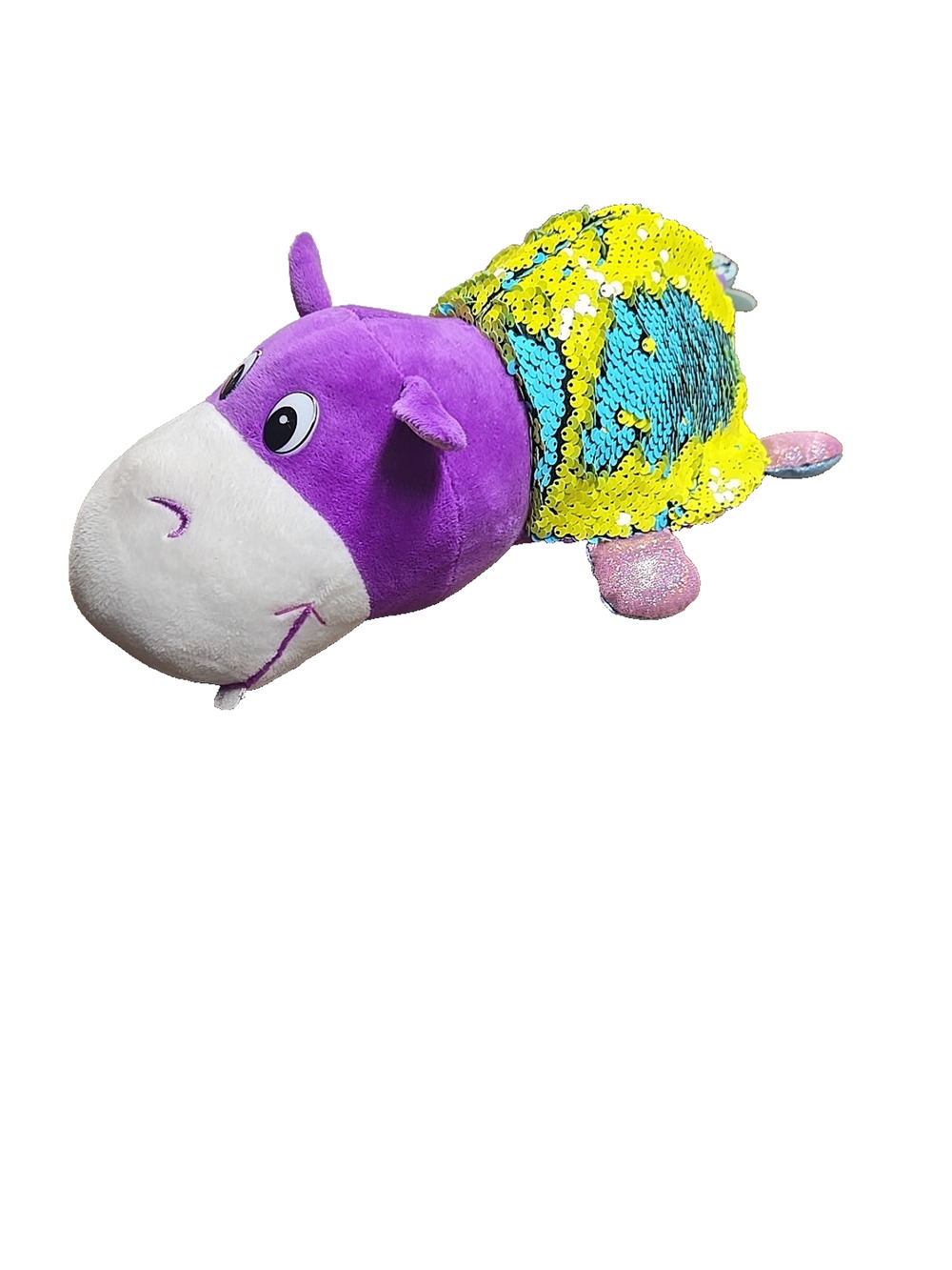 Flip A Zoo 2017 Reversible Purple Stuffed Plush Sequined Hippo Giraffe 14 Inch